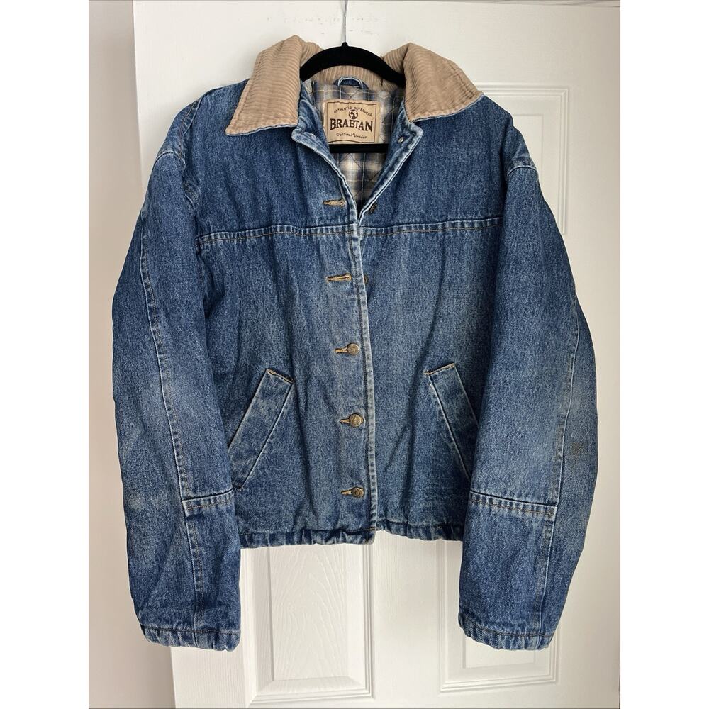Braetan Denim Chore Jacket Men's Med Corduroy Collar Plaid Flannel Lined Trucker